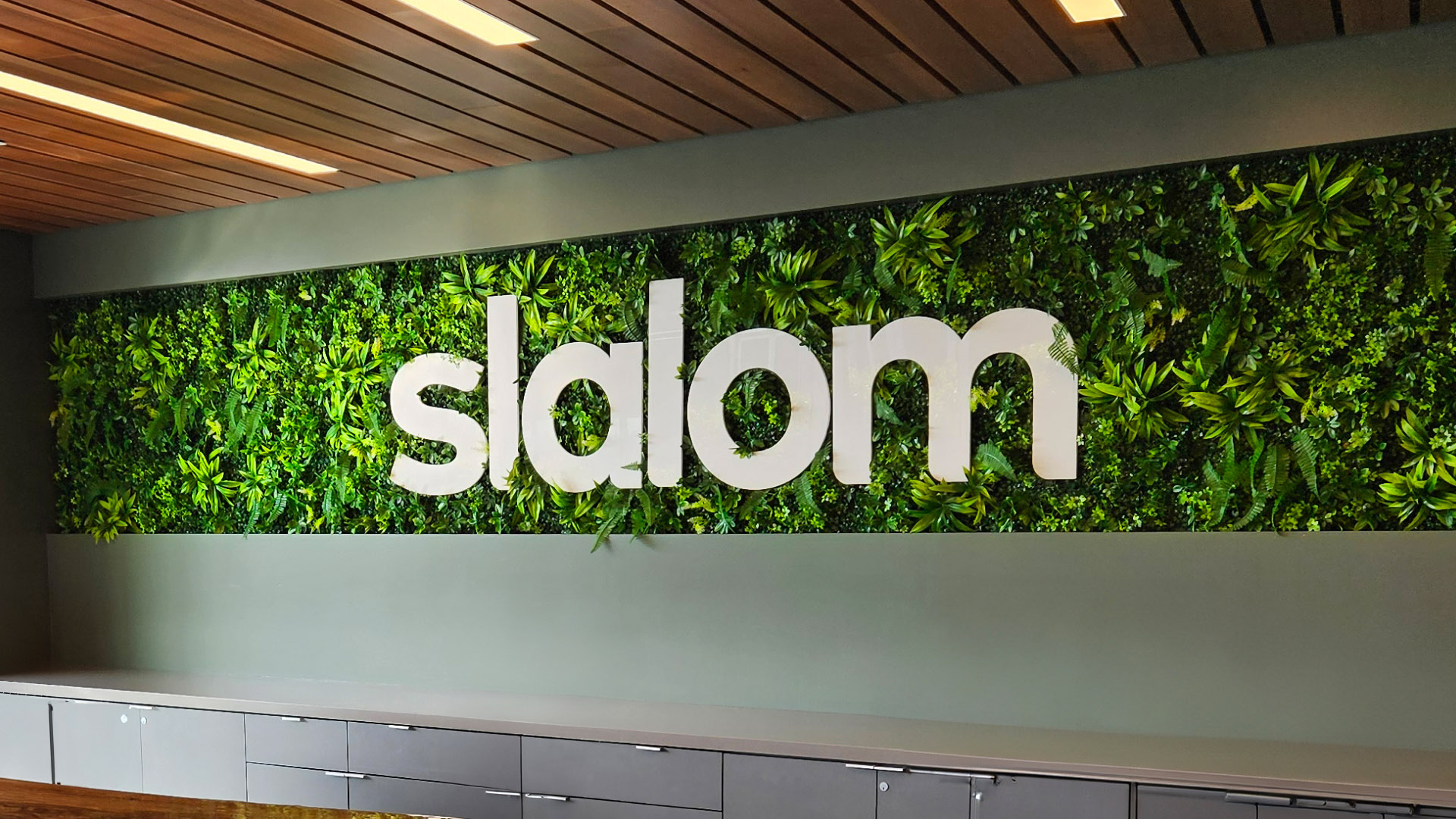 The Slalom logo at the corporate headquarters.