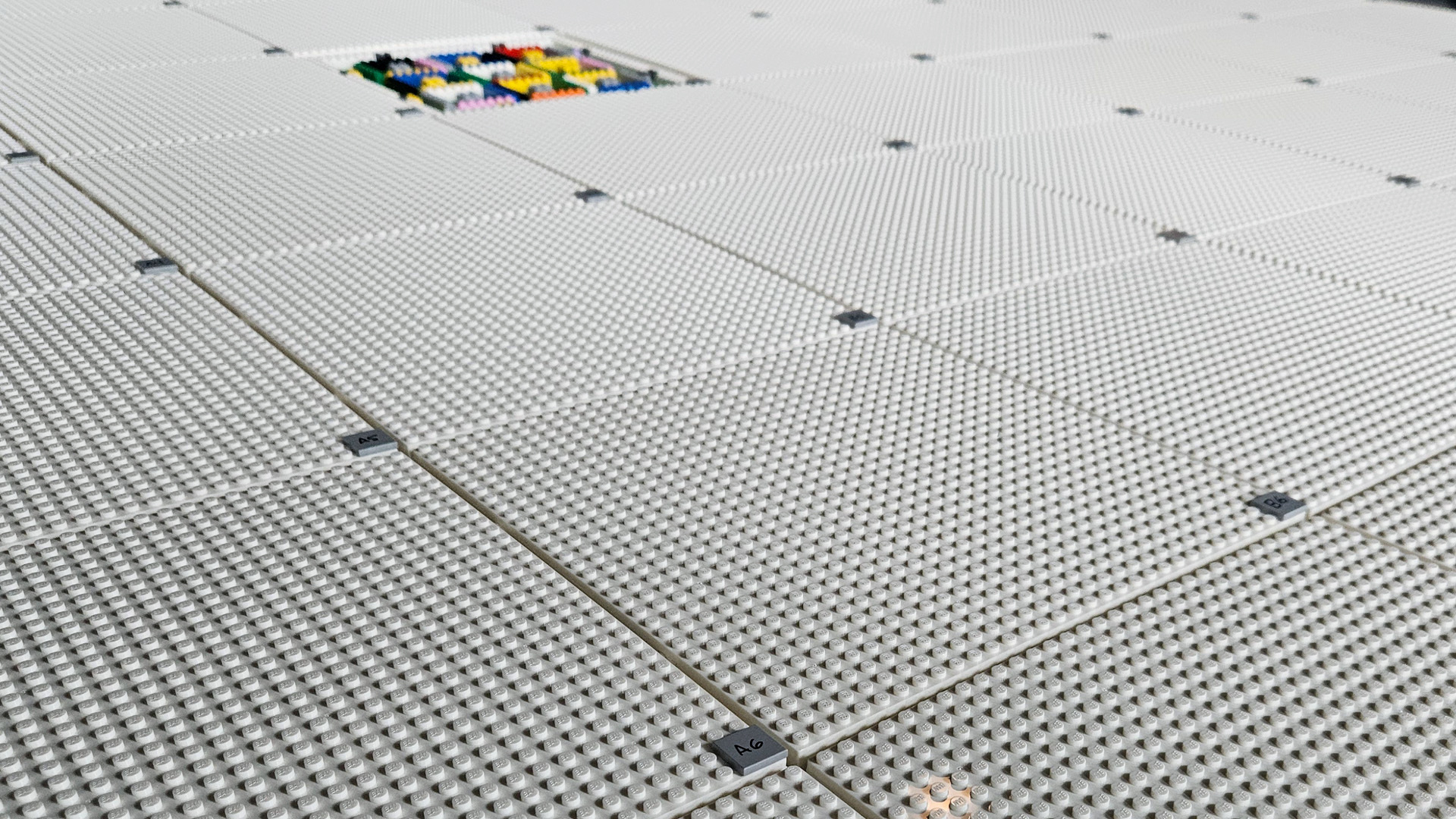 Early blank LEGO baseplates prepared for the EDF landscape build