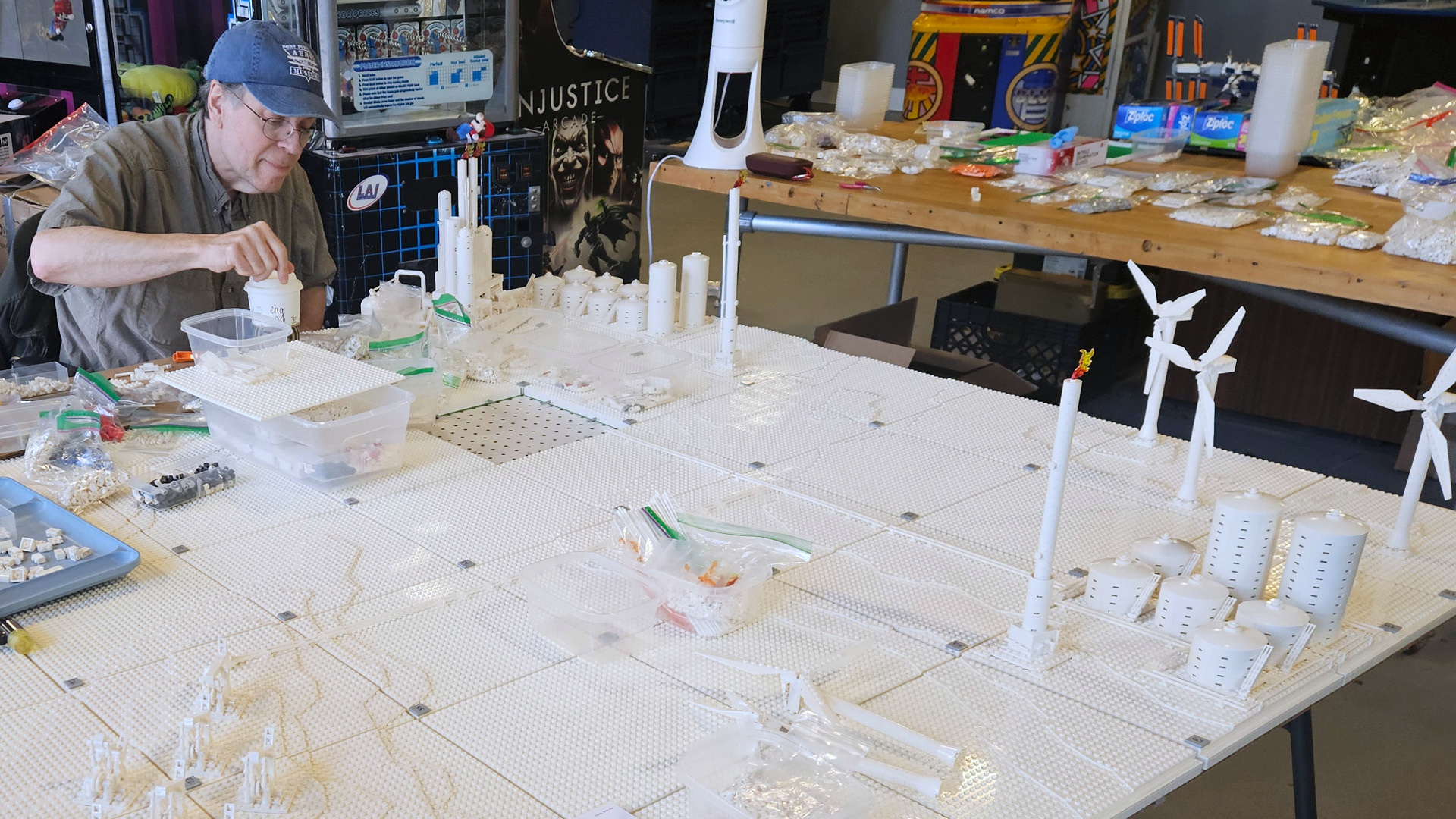 Industrial structures and terrain coming together in the EDF LEGO model